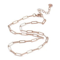 Rose Gold Ion Plating(IP) 304 Stainless Steel Paperclip Chain Necklace, Rose Gold, 16.34 inch(41.5cm)