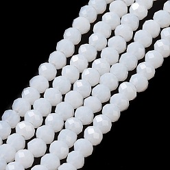 White Imitation Jade Glass Bead Strands, Faceted, Rondelle, White, 3.5x2.5~3mm, Hole: 1mm, about 139pcs/strand, 14 inch