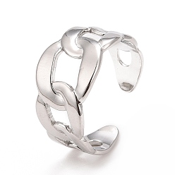 Stainless Steel Color 304 Stainless Steel Curb Chain Shape Cuff Ring for Women, Stainless Steel Color, US Size 8 1/2(18.5mm)