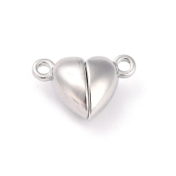 Platinum Alloy Magnetic Clasps with Loops, Heart, Platinum, 15x9.5x6mm, Hole: 1.5mm