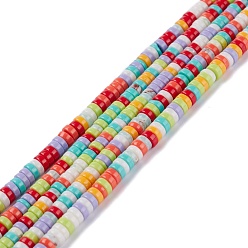 Colorido Cuentas de turquesas sintéticas hebras, teñido, perlas heishi, Disco redondo plano, colorido, 4x1 mm, agujero: 1 mm, 15.24~16.06 pulgada (38.7~40.8 cm)