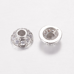 Platino Tapa de perlas de zirconia cúbica de micro pavé de latón, sin plomo y cadmio, apétalo, Platino, 6x3 mm, agujero: 2 mm