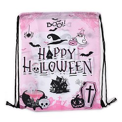 Rose Nacré Sacs à dos en polyester, sacs à cordon en corde de nylon, thème de l'Halloween, perle rose, 342x283x0.2mm