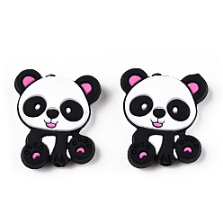 Hot Pink Silicone Focal Beads, Panda, Hot Pink, 29x24x7mm, Hole: 2.5mm