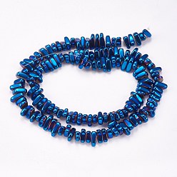 Blue Plated Electroplated Non-magnetic Synthetic Hematite Beads Strands, Nuggets, Blue Plated, 4~6x5~12x3mm, Hole: 0.7mm, about 100pcs/strand, 15.7 inch(40cm)