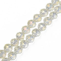 Light Goldenrod Yellow Electroplate Transparent Glass Beads Strands, Faceted, Round, Light Goldenrod Yellow, 12x11mm, Hole: 1.2mm, about 50pcs/strand, 22.05 inch(56cm)