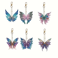 Mixed Color 6 Style Butterfly Pendant Decoration DIY Diamond Painting Kit, Including Resin Rhinestones Bag, Diamond Sticky Pen, Tray Plate and Glue Clay, Mixed Color, Butterfly: 68~75x72~76mm