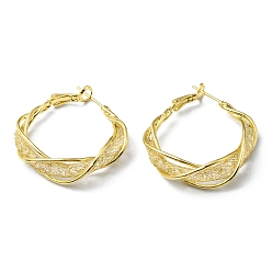 Real 18K Gold Plated Crystal Rhinestone Hoop Earrings, Rack Plating Brass Wire Wrap Jewelry, Lead Free & Cadmium Free, Real 18K Gold Plated, 37x33.5~34x9~9.5mm, Pin: 0.7mm