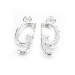 Letter G Silver Color Plated Alloy Letter Pendants, Rack Plating, Cadmium Free & Lead Free, Letter.G, 17x8x2mm, Hole: 1.5mm