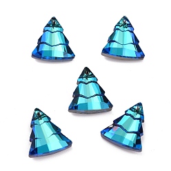 Bermuda Blue Glass Rhinestone Pendants, Bottom Plated, Christmas Tree, Bermuda Blue, 15x13.5x5mm, Hole: 1.2mm