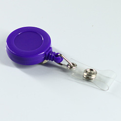 Purple ABS Plastic Badge Reel, Retractable Badge Holder, with Platinum Iron Bobby Clip, Flat Round, Purple, 86x32x16mm