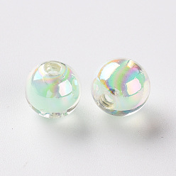 Aquamarine Transparent Acrylic Beads, Bead in Bead, AB Color, Round, Aquamarine, 9.5x9mm, Hole: 2mm, about 960pcs/500g