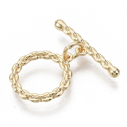 Real 18K Gold Plated Brass Toggle Clasps, Nickel Free, Ring, Real 18K Gold Plated, 21mm, Bar: 20x4x2.5mm, hole: 1.2mm, Ring: 15x13.5x2mm, hole: 1.2mm, Jump Ring: 5x1mm