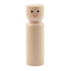BurlyWood Unfinished Wooden Peg Dolls, Wooden Peg with Smiling Faces, Flat Head, for Children's Creative Paintings Craft Toys, BurlyWood, 2.1x7cm