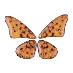 Perú Conjunto de colgantes de resina translúcida, con lámina de oro, encanto de ala de mariposa, Perú, 23~39x19.5~24x2.5 mm, agujero: 1 mm, 4 PC / sistema