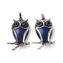 Lapis Lazuli Natural Dyed Lapis Lazuli Pendants, with Antique Silver Tone Alloy Findings, Cadmium Free & Lead Free, Owl Charm, 50x32x9mm, Hole: 7x5mm