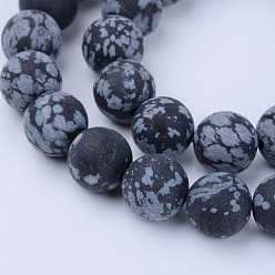 Snowflake Obsidian Natural Snowflake Obsidian Beads Strands, Frosted, Round, 8~8.5mm, Hole: 1mm, about 45pcs/strand, 14.5 inch