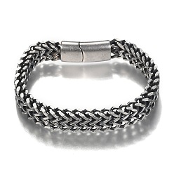 Antique Silver 304 Stainless Steel Mesh Bracelets, with Brushed Magnetic Clasps, Antique Silver, 8-5/8 inch(22cm), 12x6mm