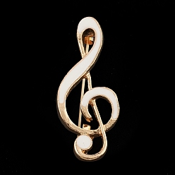 White Alloy Enamel Brooch for Clothes Backpack, Musical Note, White, 39x16x10mm