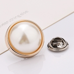 White Plastic Brooch, Alloy Pin, with Plastic Bead, for Garment Accessories, Round, White, 21mm
