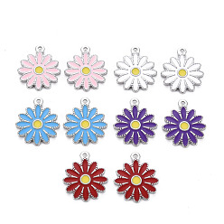 Mixed Color 304 Stainless Steel Enamel Pendants, Stainless Steel Color, Flower, Mixed Color, 18x15.5x2mm, Hole: 1.4mm