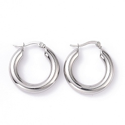 Stainless Steel Color 304 Stainless Steel Chunky Hoop Earrings for Women, Stainless Steel Color, 27.5x26.5x5mm, Pin: 0.8mm