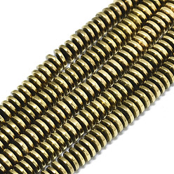 Real 18K Gold Plated Electroplate Non-magnetic Synthetic Hematite Beads Strands, Heishi Beads, Flat Round/Disc, Real 18K Gold Plated, 4x1.5mm, Hole: 0.5mm, about 254~274pcs/strand, 15.75 inch(40cm)