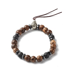 Colorful Anxiety Stress Synthetic Hematite & Natural Lava Rock Bracelets for Men Women, Gourd Stretch Bracelet with Round Wood Beads, Colorful, Inner Diameter: 2 inch(5cm)