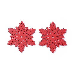 Красный Подвески из тополя, окрашенные, снежинка, красные, 70x61x3 мм, отверстие : 2.5 мм