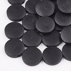 Black Natural Pear Wood Beads, Dyed, Flat Round, Black, 15x4mm, Hole: 1.8mm
