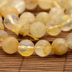 Ferruginous Quartz Natural Gemstone Yellow Hematoid Quartz Beads Strands, Ferruginous Quartz, Faceted Round, 12mm, Hole: 1mm, about 32pcs/strand, 15.3 inch