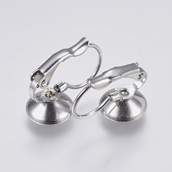 Stainless Steel Color 304 Stainless Steel Leverback Earring Settings, Flat Round, Stainless Steel Color, 16x10.5x8.5mm, Pin: 0.7mm, Tray: 8mm