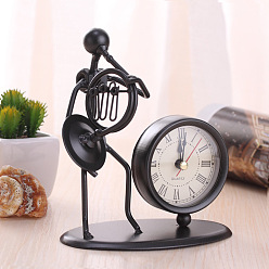 Noir Horloge en fer vintage avec ornements de cor français, pour la décoration de bureau à domicile, noir, 135x130mm