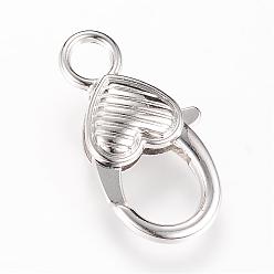 Platinum Alloy Lobster Claw Clasps, Heart, Platinum, 26.5x14x6mm, Hole: 4mm