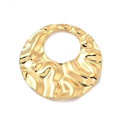 Chapado en Oro Real 18K Revestimiento iónico (ip) 304 colgantes de acero inoxidable, textura, encanto de anillo redondo, real 18 k chapado en oro, 35x34.5x2.5 mm, agujero: 15.5 mm