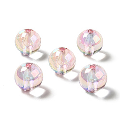 Pink Placage uv perles acryliques irisées arc-en-ciel, ronde, rose, 15~15.5x15.5~16mm, Trou: 2.7mm