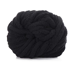 Black Polyester Wool Jumbo Chenille Yarn, Premium Soft Giant Bulky Chunky Arm Hand Finger Knitting Yarn, for Handmade Braided Knot Pillow Throw Blanket, Black, 20mm, about 27m/roll