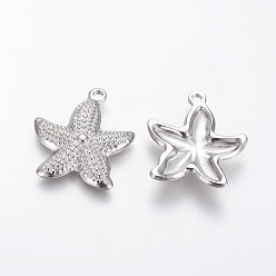 Stainless Steel Color 304 Stainless Steel Pendants, Starfish/Sea Stars, Stainless Steel Color, 30.5x26.2x4.4mm, Hole: 2.4mm