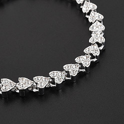 Silver Crystal Rhinestone Tennis Bracelet, Alloy Heart Link Chain Bracelet for Women, Silver, Inner Diameter: 2 inch(5cm)