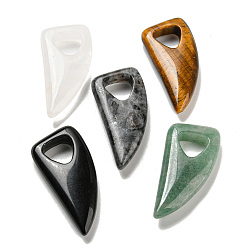 Mixed Stone Natural Mixed Gemstone Pendants, Horn Charms, 41~43x20x7.5~8mm, Hole: 10.5~11mm
