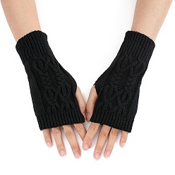 Черный Перчатки без пальцев для вязания пряжей из акрилового волокна, зимние теплые перчатки с отверстием для большого пальца, чёрные, 200x70 мм