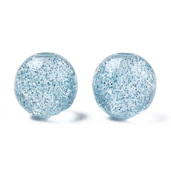 Light Blue Resin Beads, with Glitter Powder, Round, Light Blue, 12mm, Hole: 2.5mm
