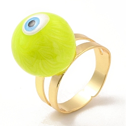 Yellow Enamel Round with Evil Eye Beaded Open Cuff Ring, Real 18K Gold Plated Brass Jewelry for Women, Yellow, Inner Diameter: 20mm