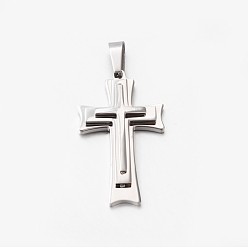 Stainless Steel Color 304 Stainless Steel Cross Pendants, Stainless Steel Color, 45x26.5mm, Hole: 8x5mm