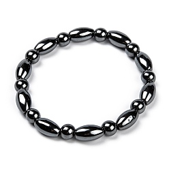 Black Fashion Non-Magnetic Synthetic Hematite Stretch Bracelets, Black, 50mm