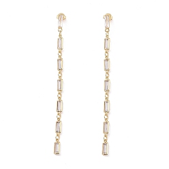 Clear Cubic Zirconia Rectangle Dangle Stud Earrings, Real 18K Gold Plated Brass Long Tassel Earrings for Women, Cadmium Free & Nickel Free & Lead Free, Clear, 89.5x4x2mm, Pin: 0.8mm