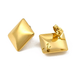 Real 18K Gold Plated Ion Plating(IP) 304 Stainless Steel Stud Earrings, with Vertical Loops, Rhombus, Real 18K Gold Plated, 20x20mm, Pin: 0.8mm