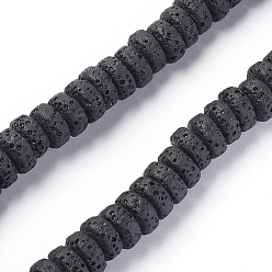 Noir Brins de perles de pierre de lave naturelle, teint, Plat rond / disque, noir, 8~8.5x3~4mm, Trou: 2mm, environ 62 pcs / brin, 7.87 pouces (20 cm)
