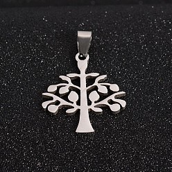 Stainless Steel Color Tree of Life 201 Stainless Steel Pendants, Stainless Steel Color, 30x26x1.5mm, Hole: 4x9mm