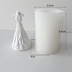 Blanc Moules en silicone de qualité alimentaire pour bougie parfumée de robe de mariée de mariage, moules à bougies, moule à bougie d'aromathérapie, blanc, 5.5x5x8.4 cm